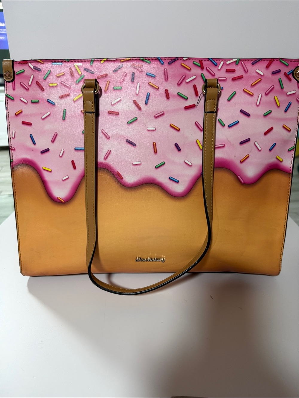 Shoe Bakery Pink Sprinkle and Tan Tote